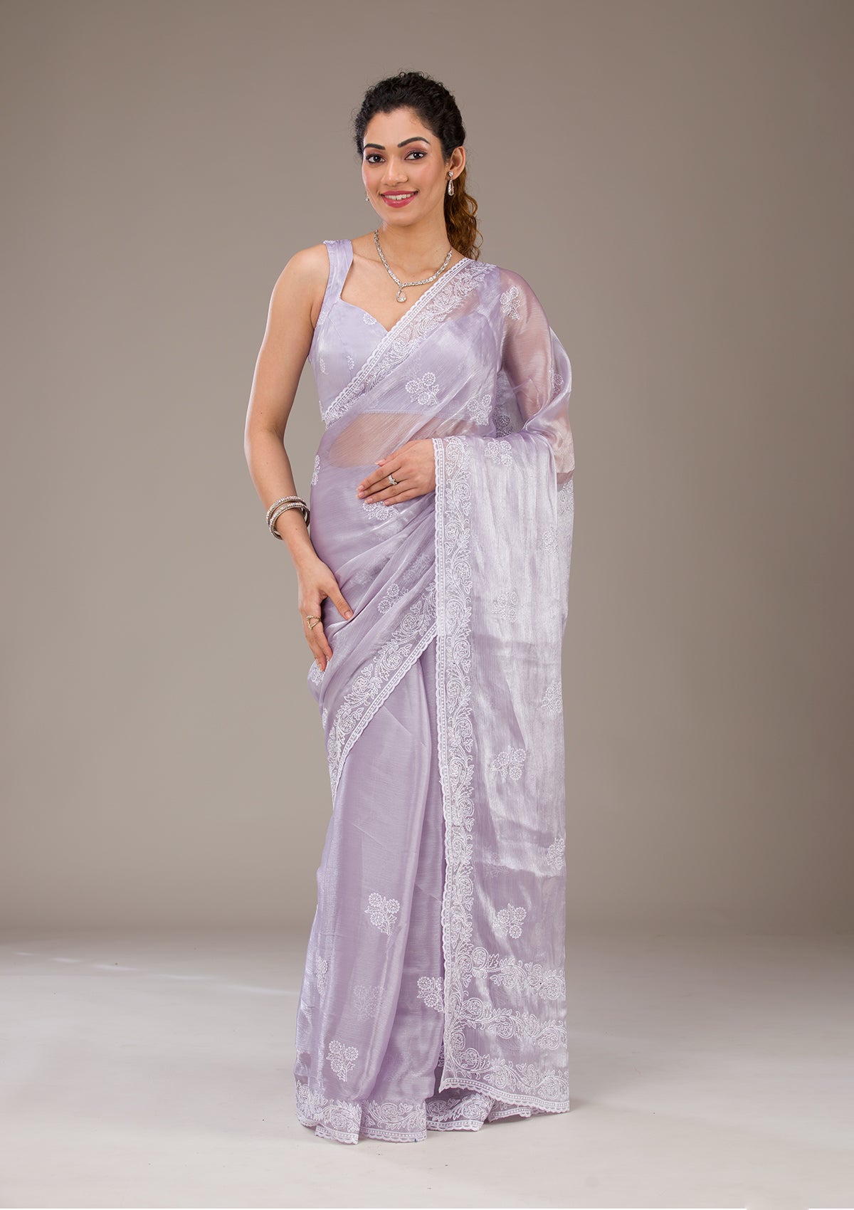 Lavender Threadwork Tissue Saree