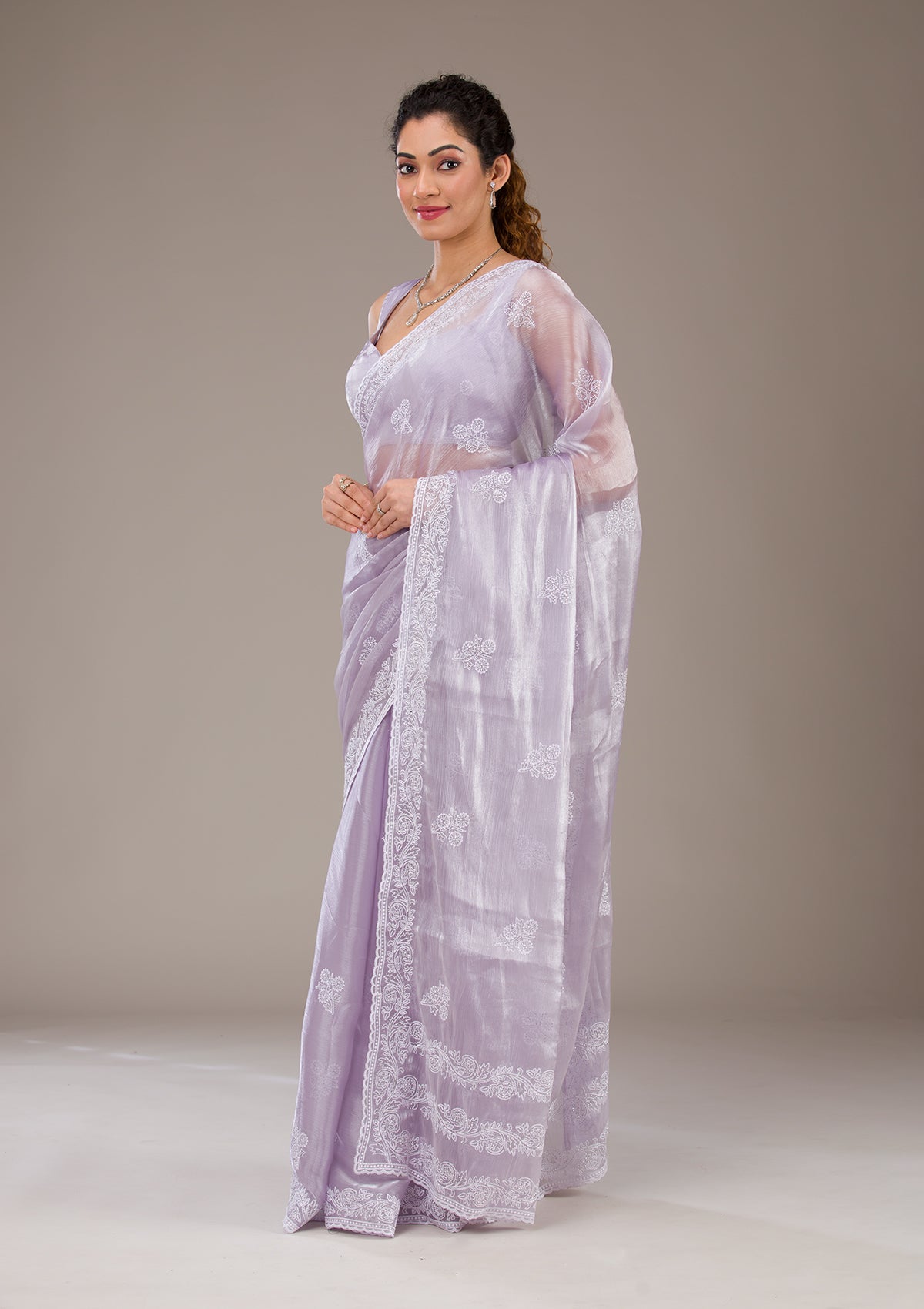 Lavender Threadwork Tissue Saree