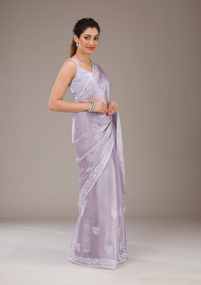 Lavender Threadwork Tissue Saree