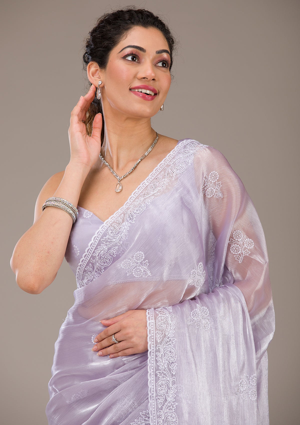 Lavender Threadwork Tissue Saree