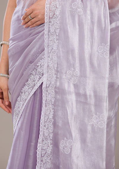 Lavender Threadwork Tissue Saree