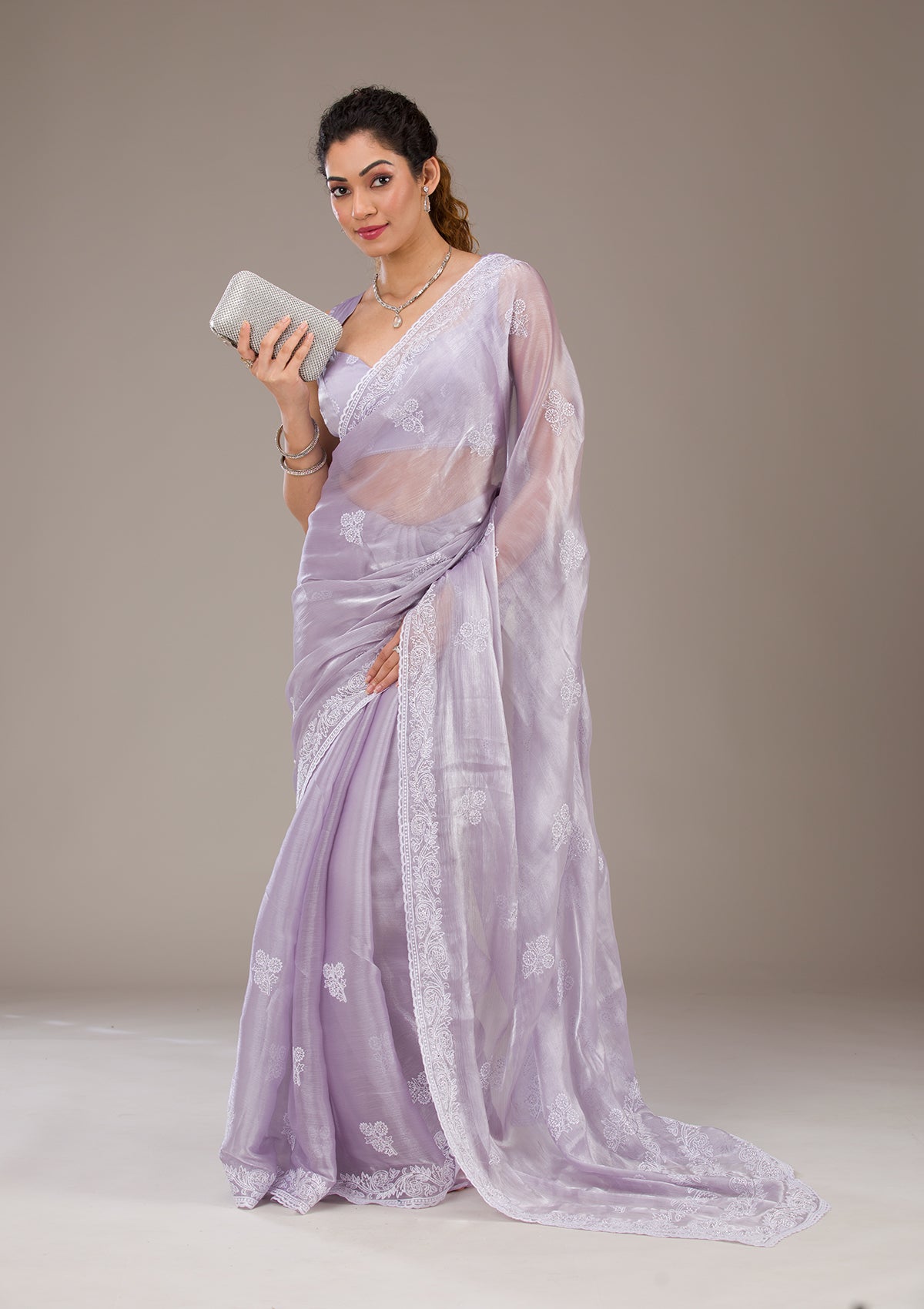 Lavender Threadwork Tissue Saree