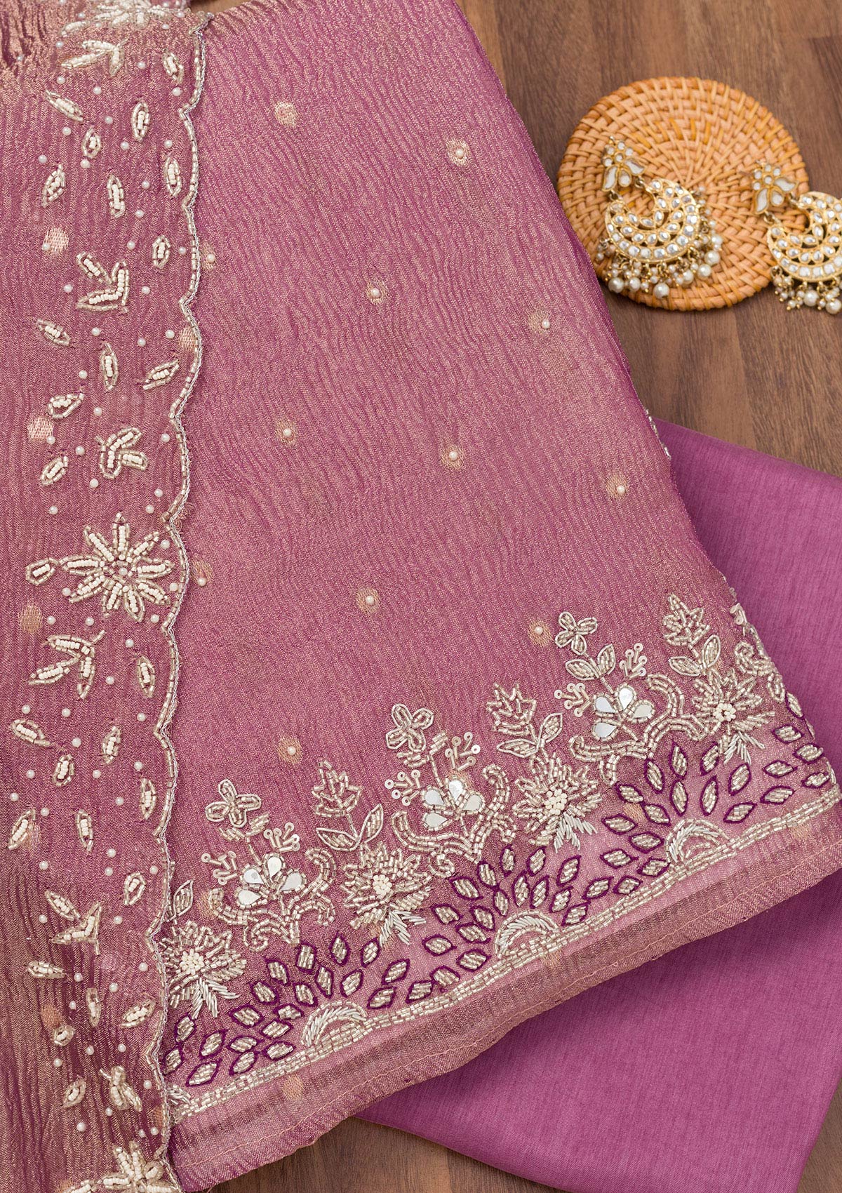 Lavender Zardosi Tissue Unstitched Salwar Suit-Koskii