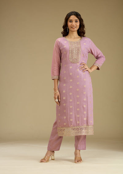 Lavender Zariwork Art Silk Readymade Salwar Suit-Koskii