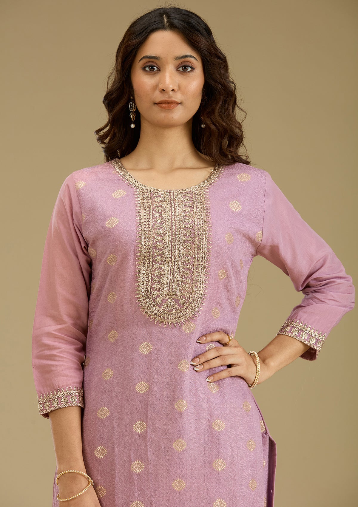 Lavender Zariwork Art Silk Readymade Salwar Suit-Koskii