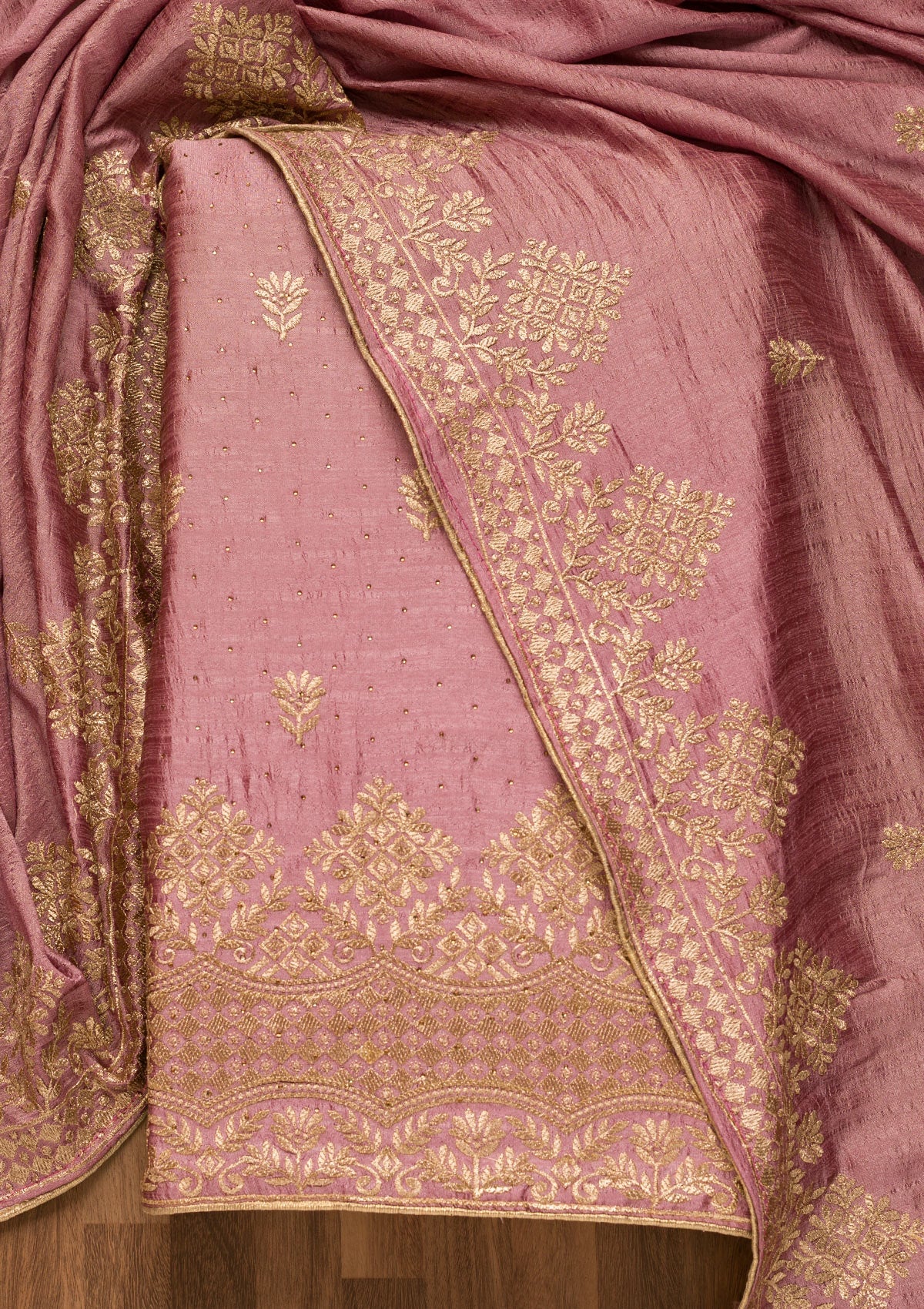 Lavender Zariwork Art Silk Unstitched Salwar Suit-Koskii