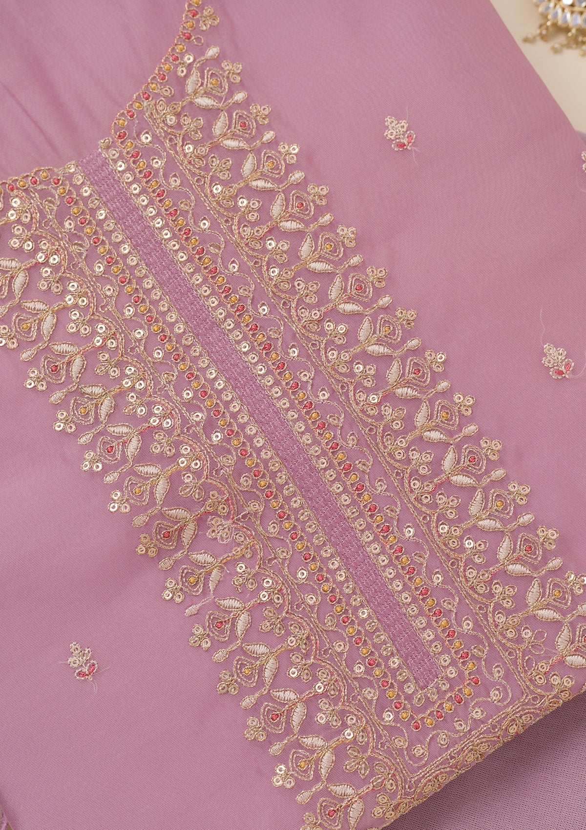 Lavender Zariwork Art Silk Unstitched Salwar Suit-Koskii