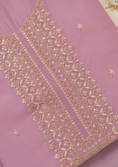 Lavender Zariwork Art Silk Unstitched Salwar Suit-Koskii