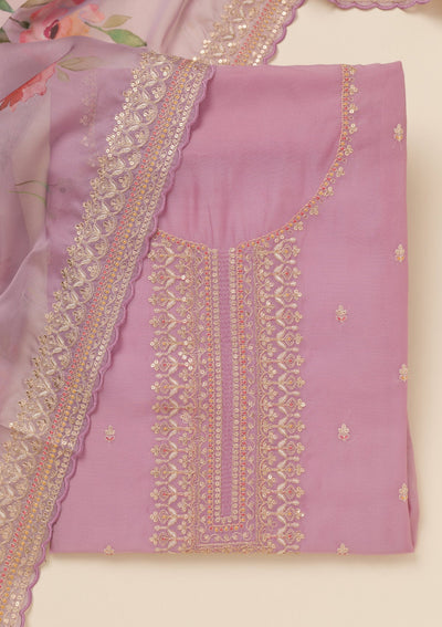 Lavender Zariwork Art Silk Unstitched Salwar Suit-Koskii