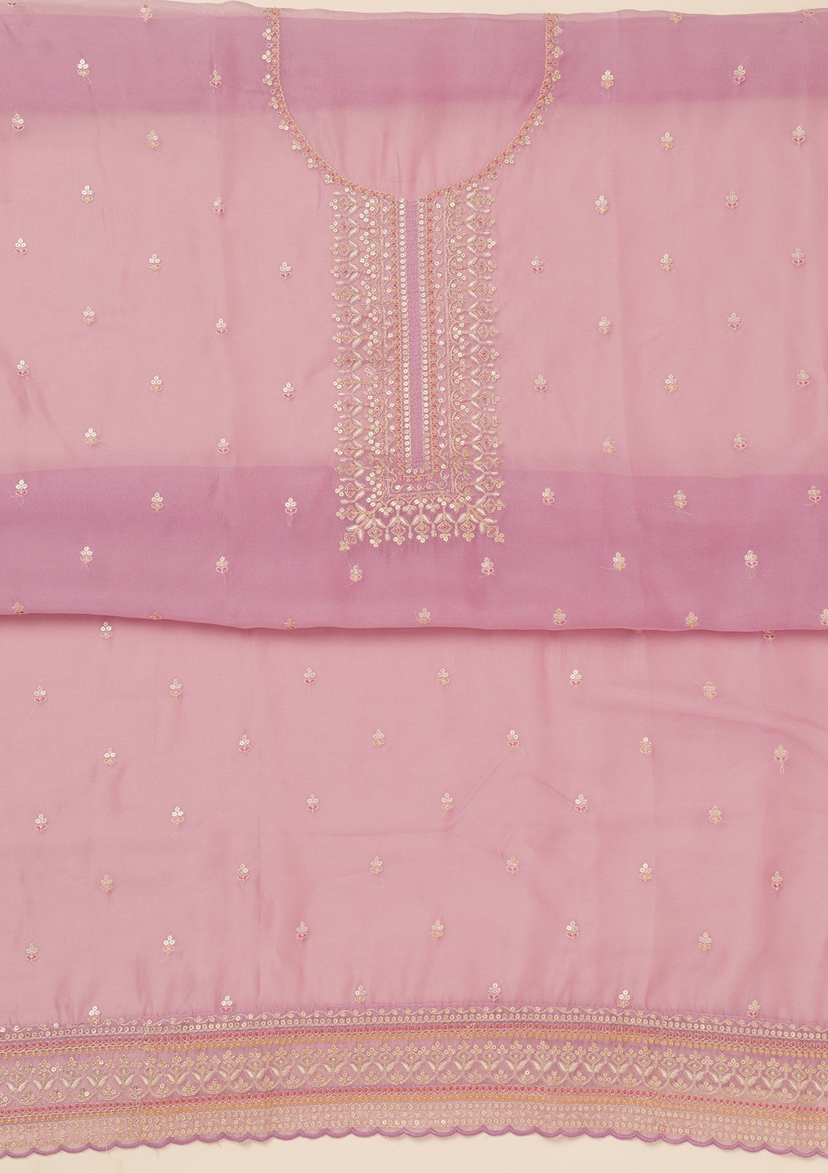 Lavender Zariwork Art Silk Unstitched Salwar Suit-Koskii