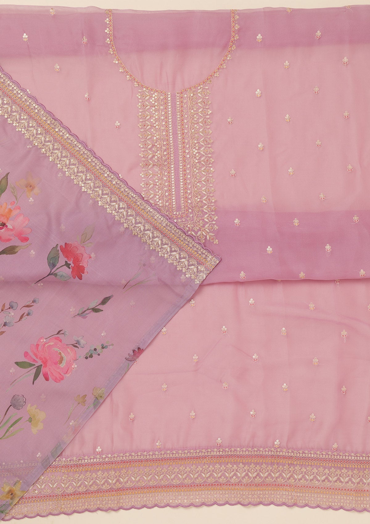 Lavender Zariwork Art Silk Unstitched Salwar Suit-Koskii