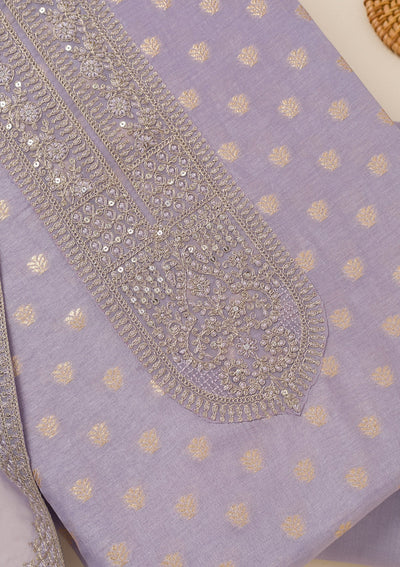 Lavender Zariwork Art Silk Unstitched Salwar Suit-Koskii