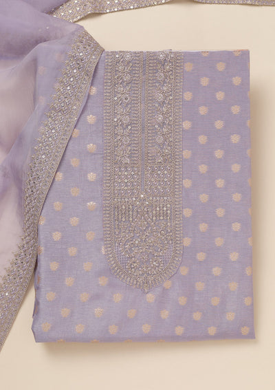 Lavender Zariwork Art Silk Unstitched Salwar Suit-Koskii