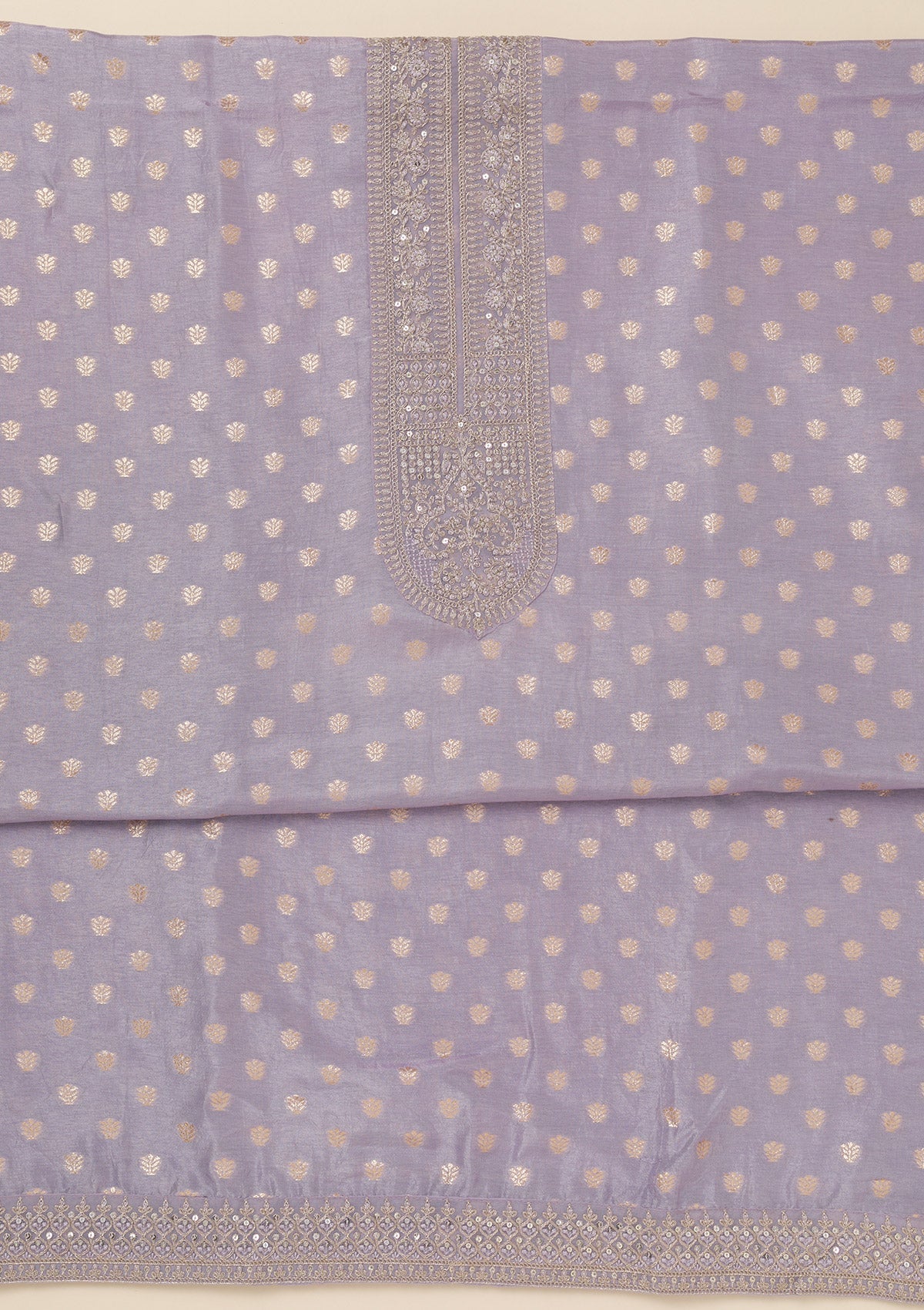 Lavender Zariwork Art Silk Unstitched Salwar Suit-Koskii