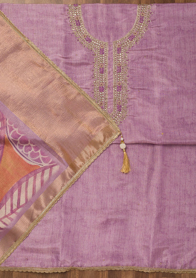 Lavender Zariwork Art Silk Unstitched Salwar Suit-Koskii