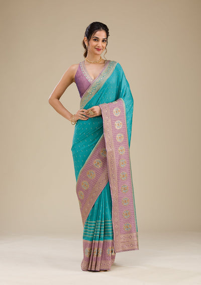 Lavender Zariwork Art Silk Saree-Koskii