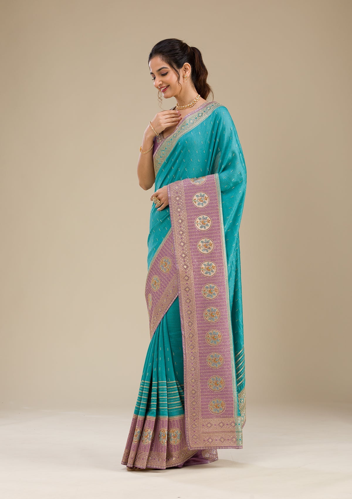 Lavender Zariwork Art Silk Saree-Koskii