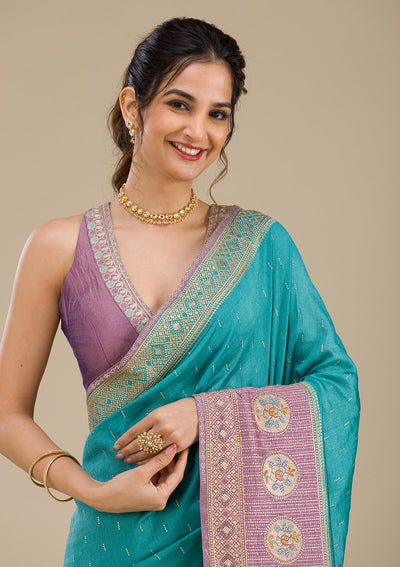 Lavender Zariwork Art Silk Saree-Koskii