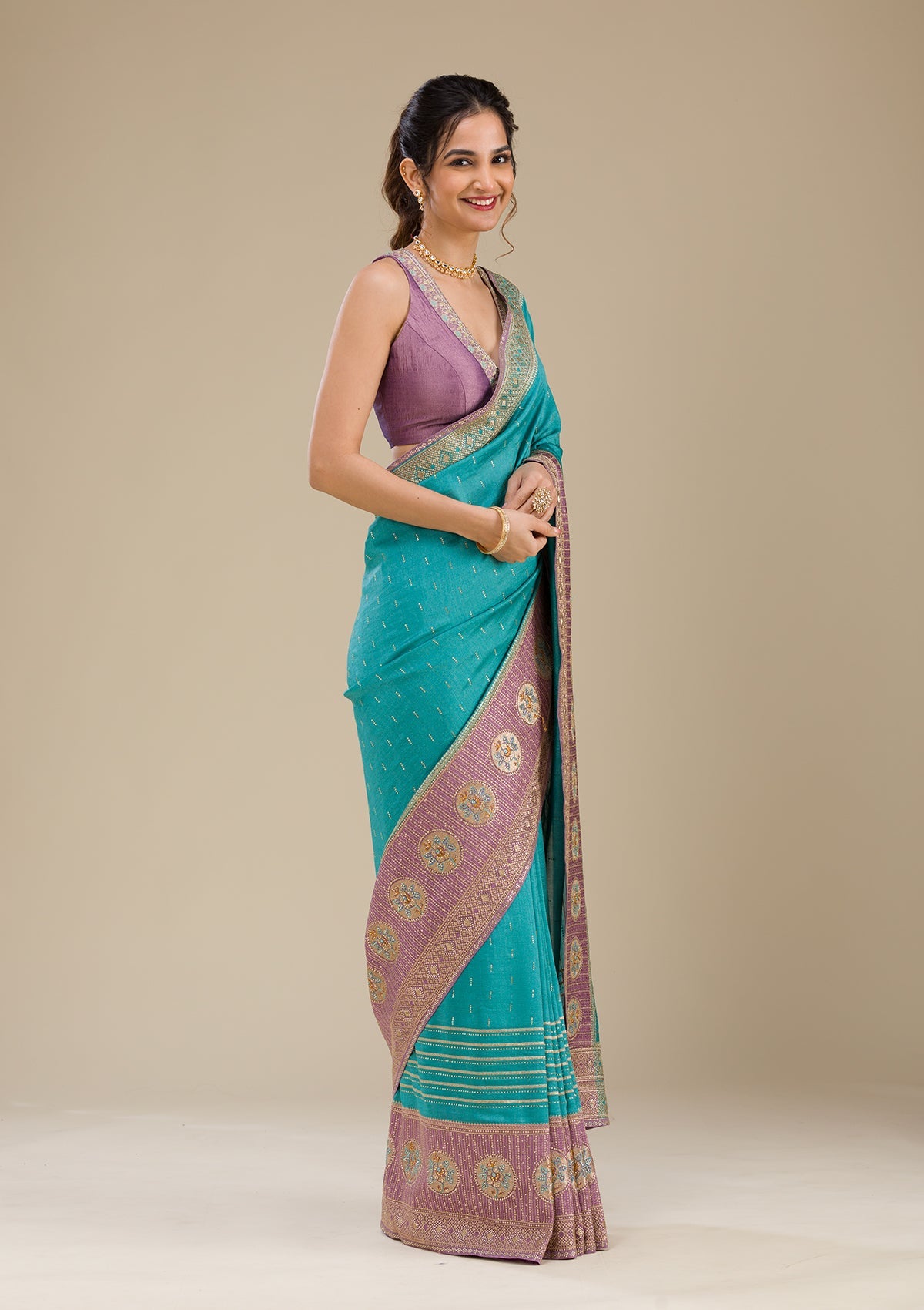 Lavender Zariwork Art Silk Saree-Koskii