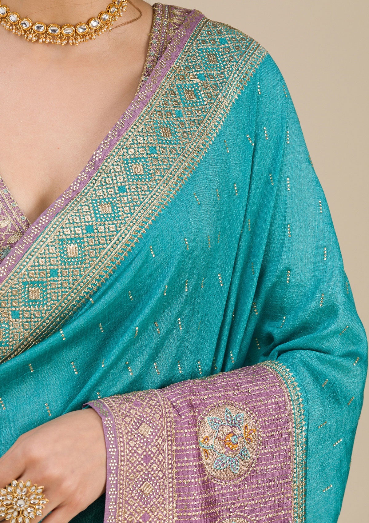 Lavender Zariwork Art Silk Saree-Koskii