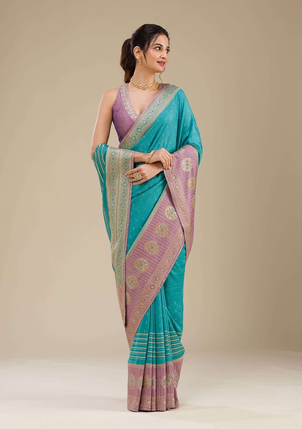 Lavender Zariwork Art Silk Saree-Koskii