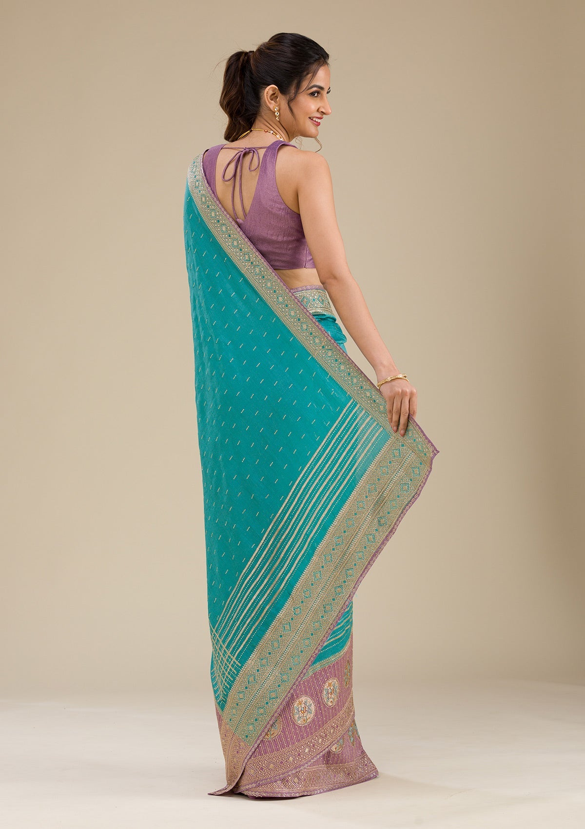 Lavender Zariwork Art Silk Saree-Koskii