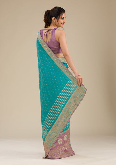 Lavender Zariwork Art Silk Saree-Koskii