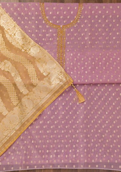 Lavender Zariwork Banarasi Unstitched Salwar Suit-Koskii