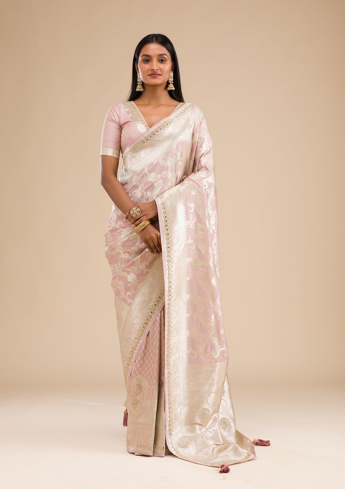 Lavender Zariwork Banarasi Silk Saree-Koskii