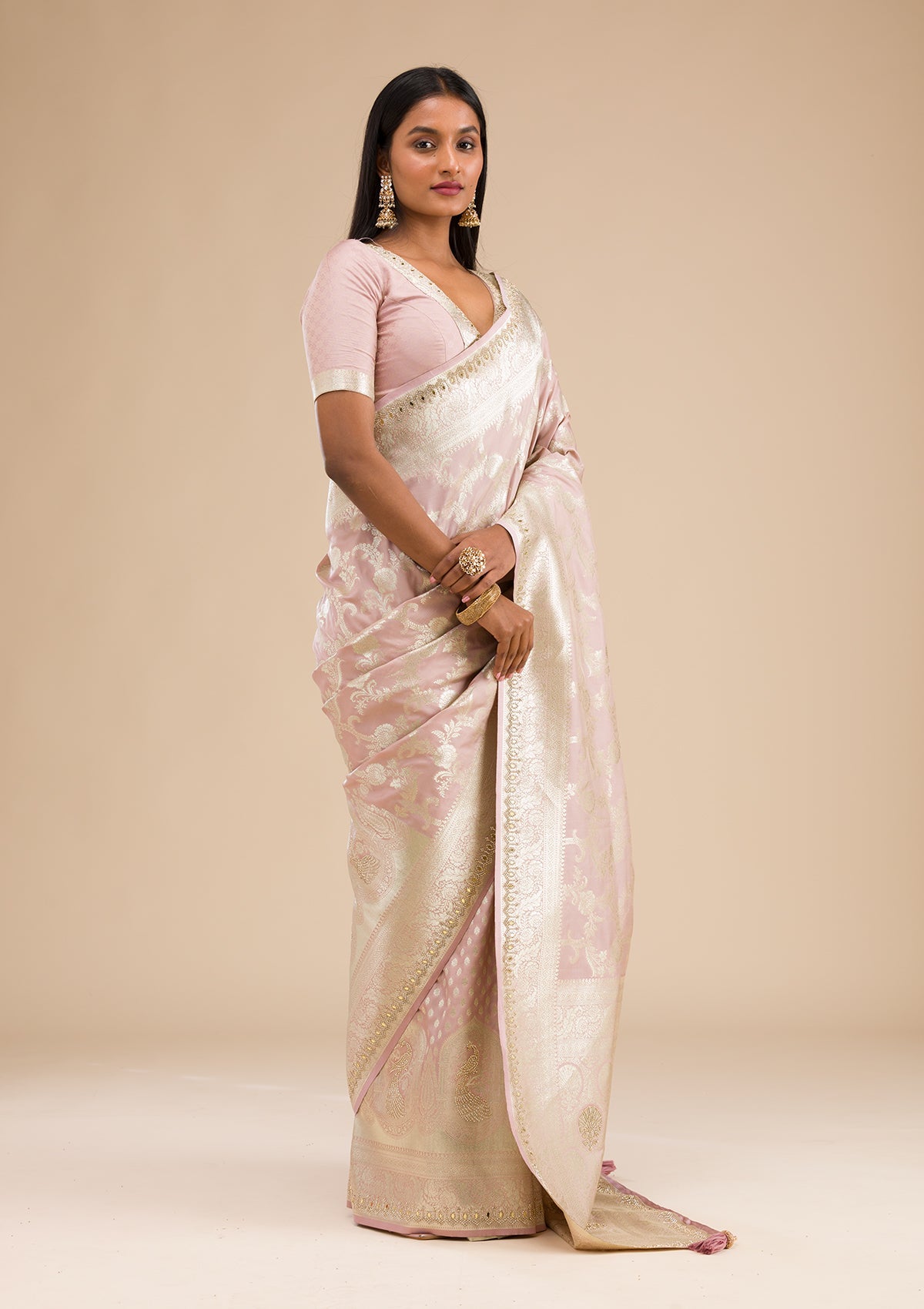 Lavender Zariwork Banarasi Silk Saree-Koskii