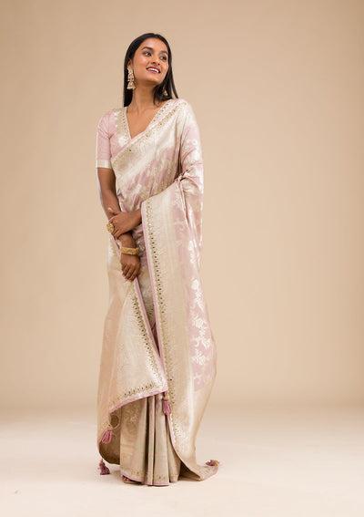 Lavender Zariwork Banarasi Silk Saree-Koskii