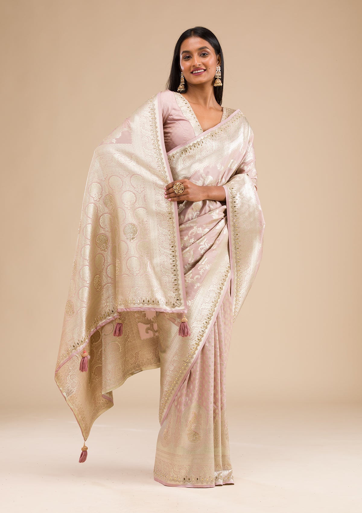 Lavender Zariwork Banarasi Silk Saree-Koskii