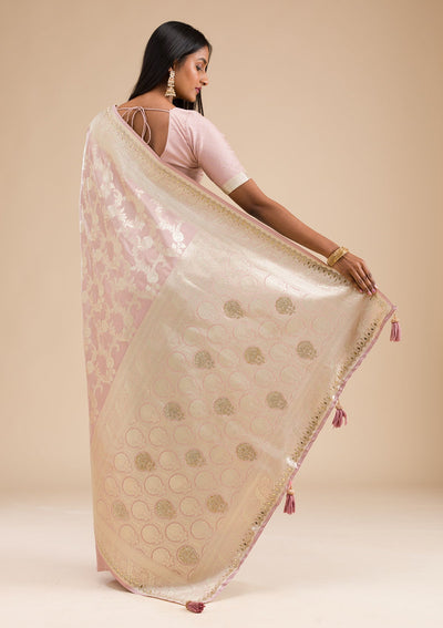 Lavender Zariwork Banarasi Silk Saree-Koskii