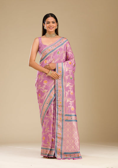 Lavender Zariwork Banarasi Silk Saree-Koskii