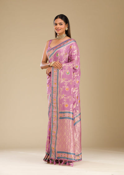 Lavender Zariwork Banarasi Silk Saree-Koskii