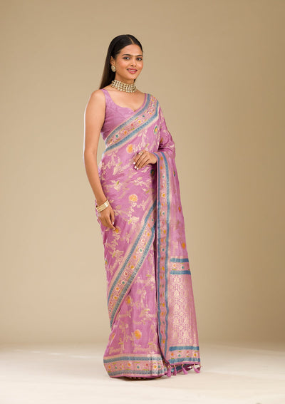 Lavender Zariwork Banarasi Silk Saree-Koskii