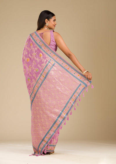 Lavender Zariwork Banarasi Silk Saree-Koskii