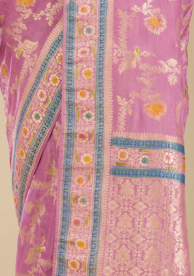 Lavender Zariwork Banarasi Silk Saree-Koskii