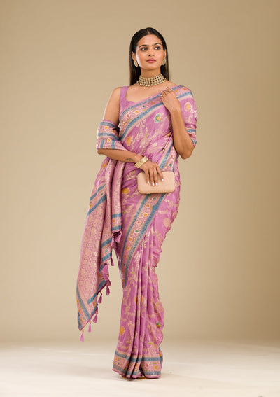 Lavender Zariwork Banarasi Silk Saree-Koskii