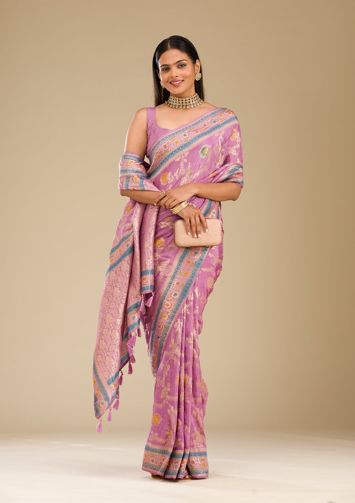 Lavender Zariwork Banarasi Silk Saree-Koskii