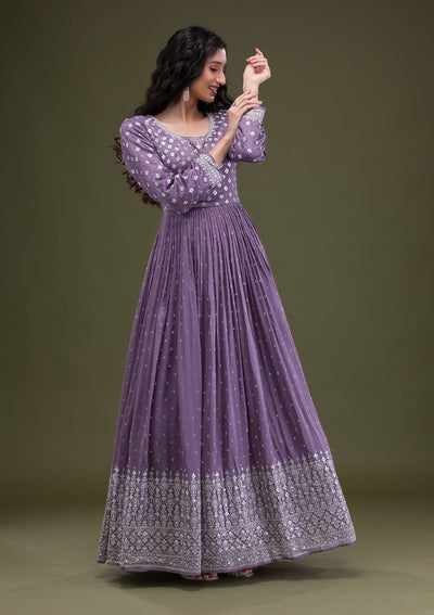 Lavender Zariwork Georgette Readymade Salwar Suit-Koskii