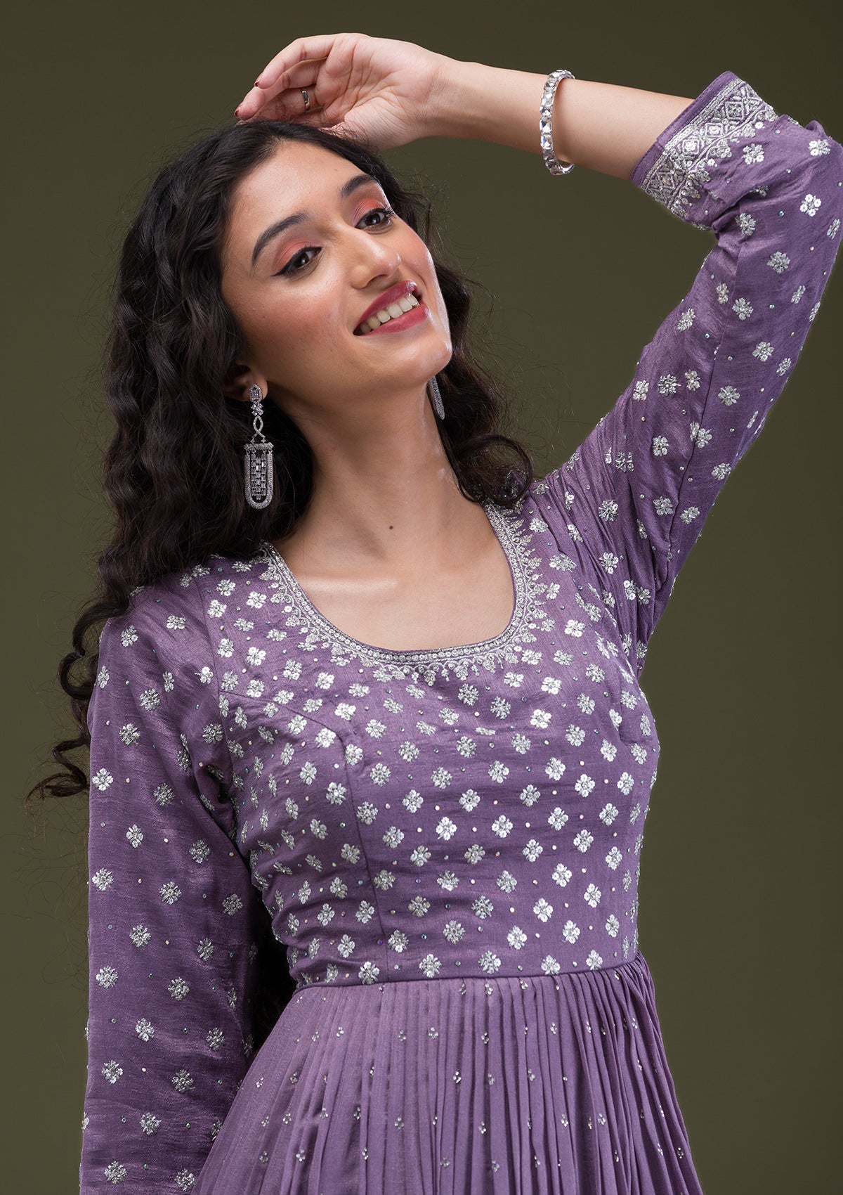 Lavender Zariwork Georgette Readymade Salwar Suit-Koskii