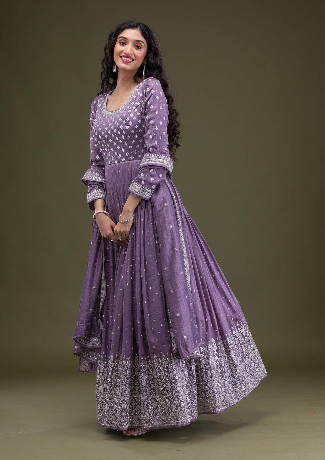 Lavender Zariwork Georgette Readymade Salwar Suit-Koskii