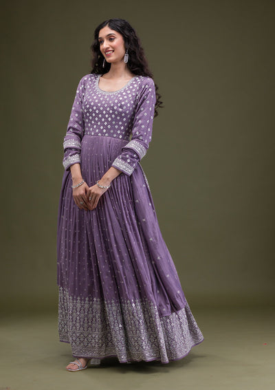 Lavender Zariwork Georgette Readymade Salwar Suit-Koskii