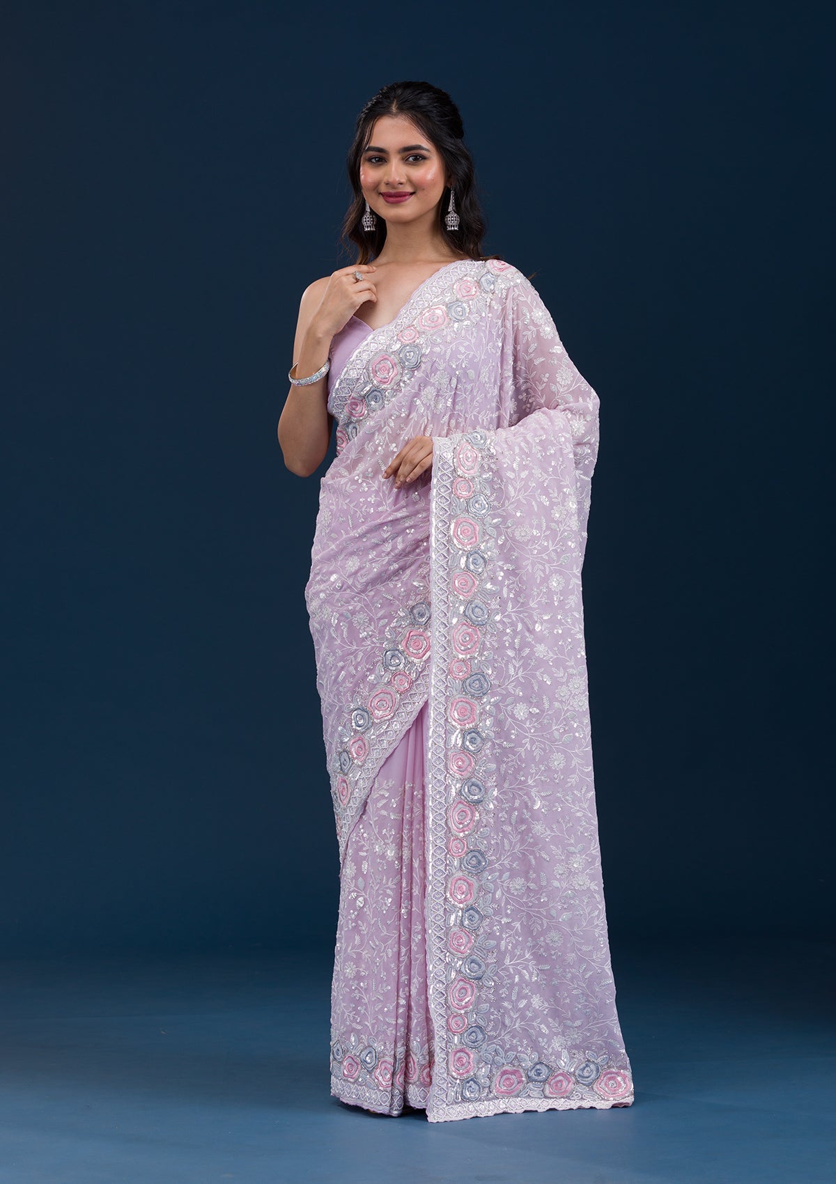 Lavender Zariwork Georgette Saree-Koskii