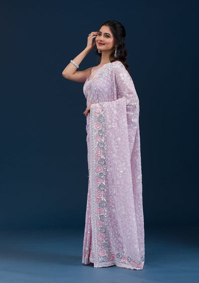 Lavender Zariwork Georgette Saree-Koskii