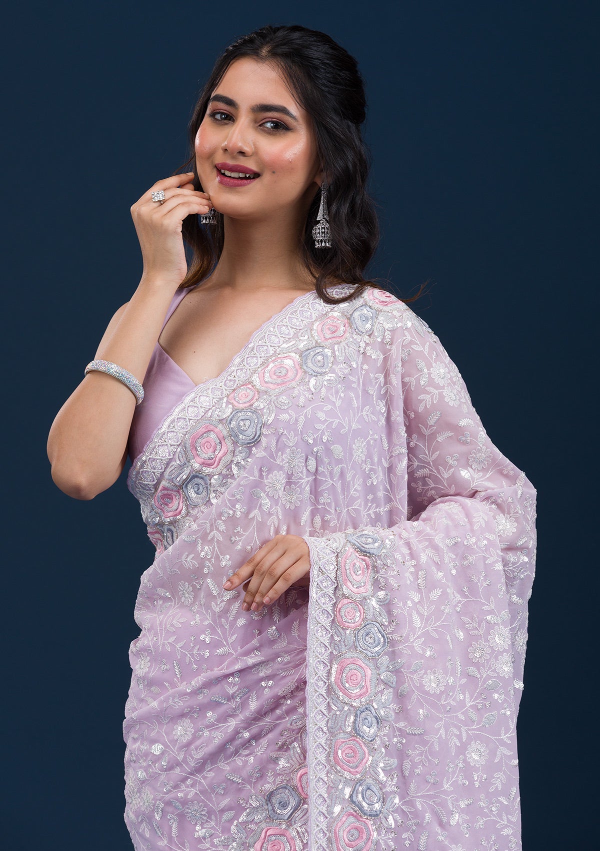 Lavender Zariwork Georgette Saree-Koskii