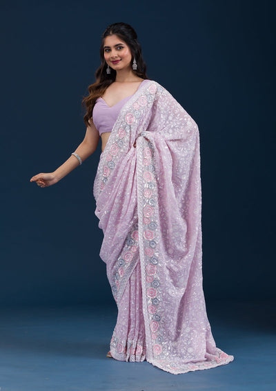 Lavender Zariwork Georgette Saree-Koskii