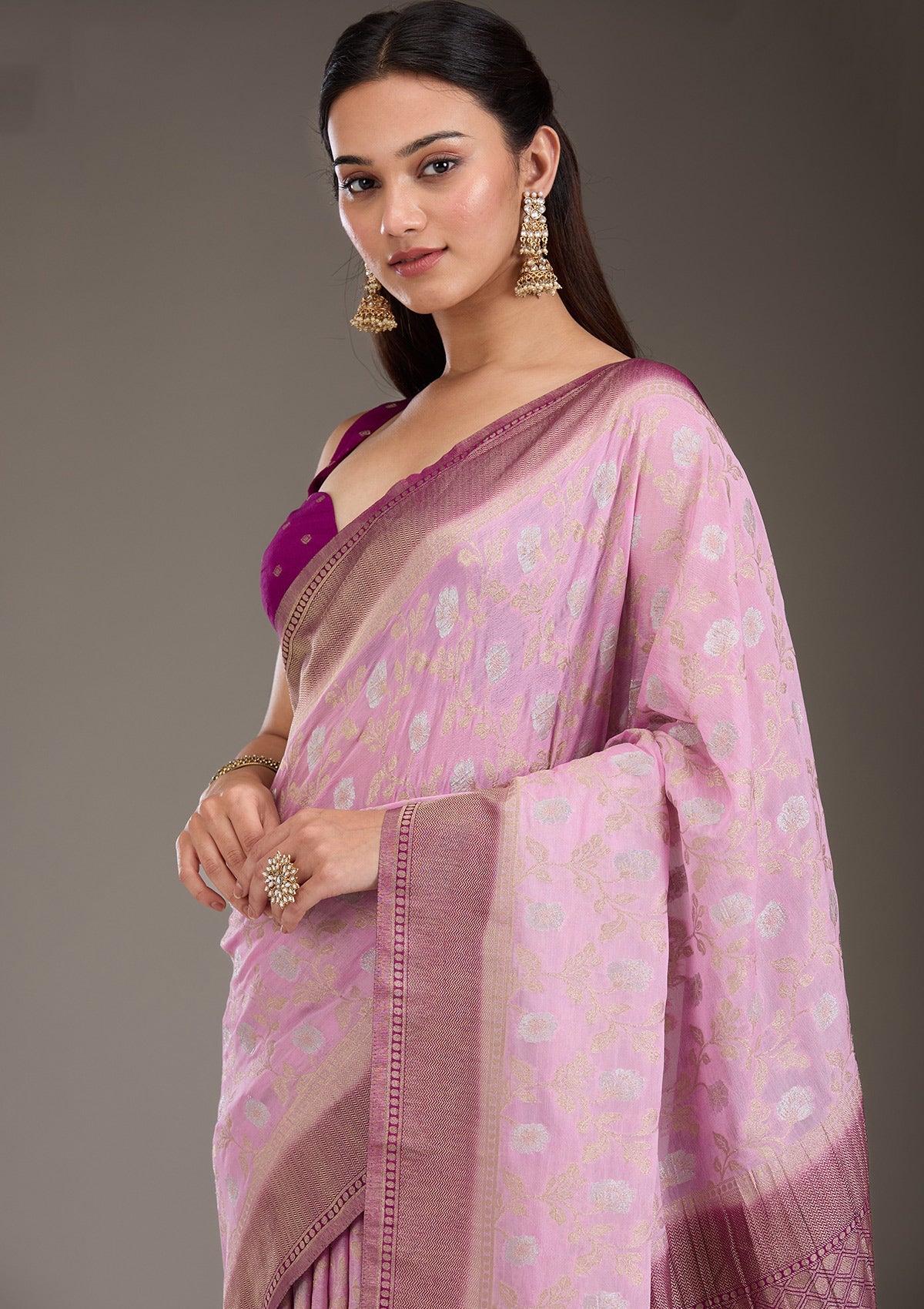 Lavender Zariwork Georgette Saree-Koskii