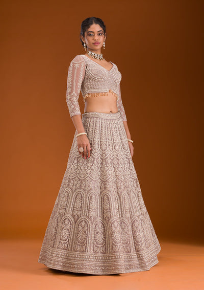 Lavender Zariwork Net Readymade Lehenga-Koskii